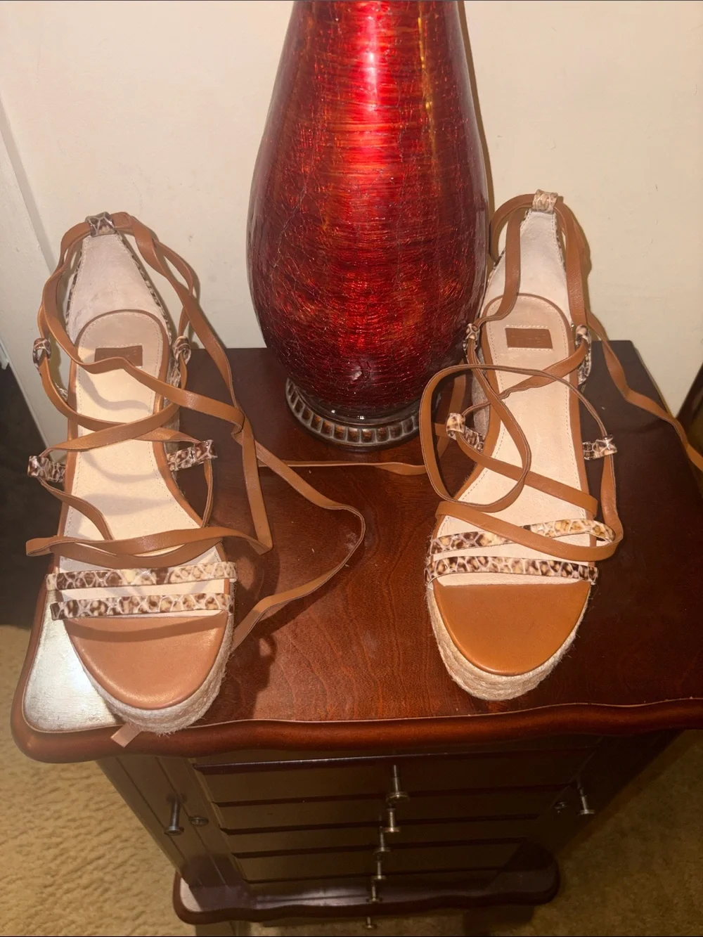 Louise et Cie Women’s Brown Wrap Espadrille Wedge Sandals